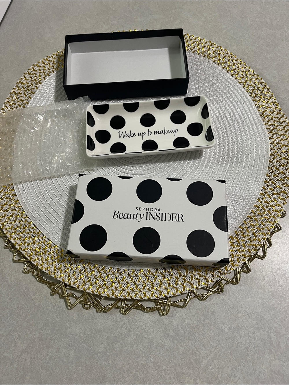Sephora Black & White Polka Dot Makeup Tray - 'Wake up to makeup'